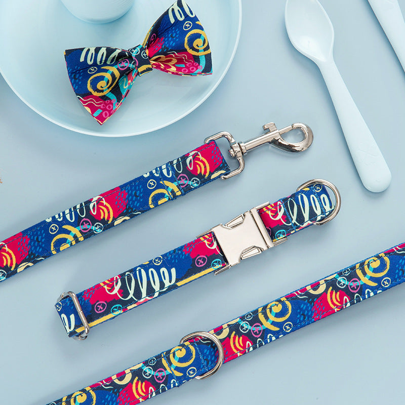 Dog Collar Pet Leash Dog Bow Set