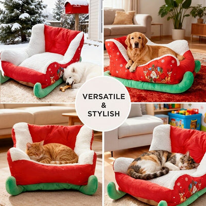 Christmas sled dog bed and dog house-winter warm pet bed, detachable and washable, without assembly, comfortable/outdoor pet sofa, suitable for cats and small dogs, snow house design.