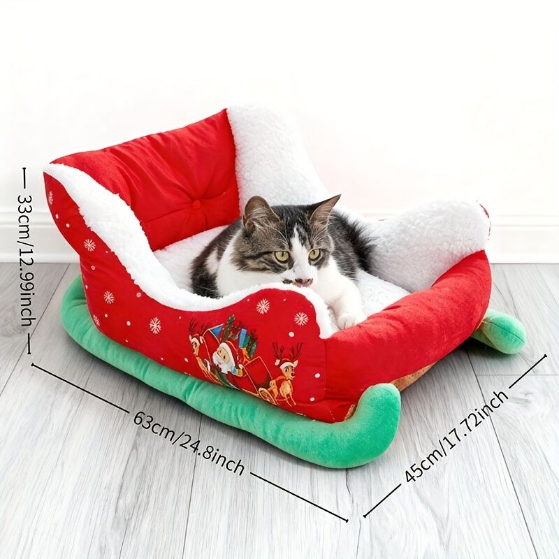 Christmas sled dog bed and dog house-winter warm pet bed, detachable and washable, without assembly, comfortable/outdoor pet sofa, suitable for cats and small dogs, snow house design.