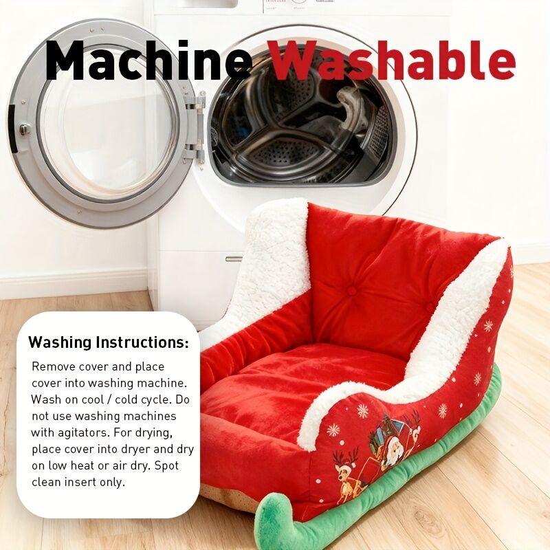 Christmas sled dog bed and dog house-winter warm pet bed, detachable and washable, without assembly, comfortable/outdoor pet sofa, suitable for cats and small dogs, snow house design.
