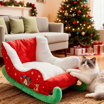 Christmas sled dog bed and dog house-winter warm pet bed, detachable and washable, without assembly, comfortable/outdoor pet sofa, suitable for cats and small dogs, snow house design.