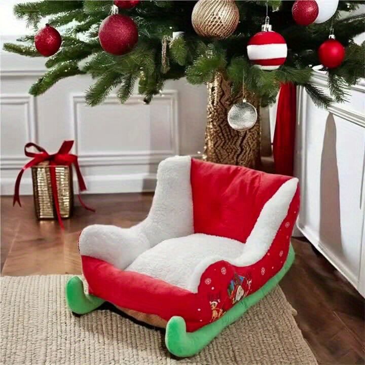 Christmas sled dog bed and dog house-winter warm pet bed, detachable and washable, without assembly, comfortable/outdoor pet sofa, suitable for cats and small dogs, snow house design.