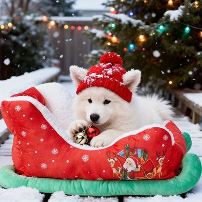 Christmas sled dog bed and dog house-winter warm pet bed, detachable and washable, without assembly, comfortable/outdoor pet sofa, suitable for cats and small dogs, snow house design.