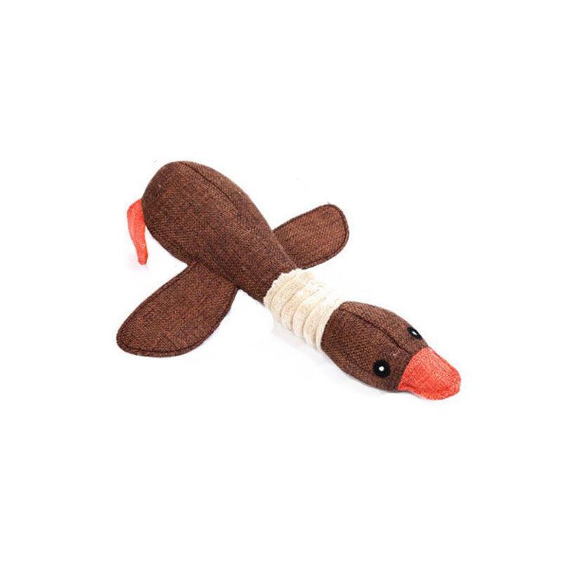 Squeaky Dog Toy Plush Chew Rope Pet Puppy Toys with Squeaker Crinkle for Teething - Brown Dog