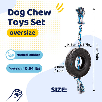 Blue Interactive Tire Rope Dog Toy - Heavy Duty Chew Toy for Dental Health & Play