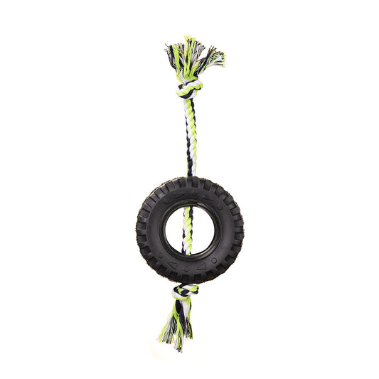 Green Interactive Tire Rope Dog Toy - Heavy Duty Chew Toy for Dental Health & Play