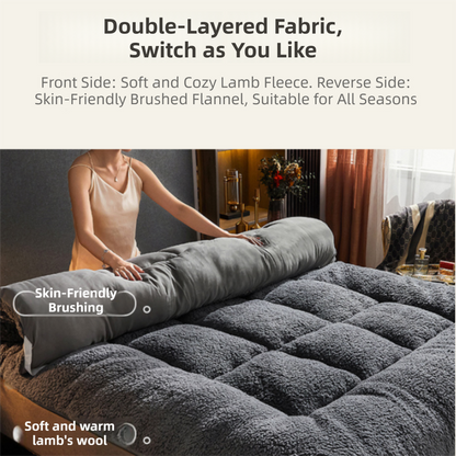 Superior Insulation Khaki Dual-Sided Pet Sleeping Mat(120X60CM) for Dogs & Cats - 3D Thickened Support & Durable Wavy Quilting, Reversible Lamb Velvet & Brushed Cotton Bed