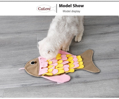 Fish-shaped Smell Blanket Training Cat Toy Food Bowl Toy
